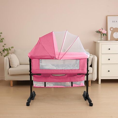 YADAQE Baby Bassinet, Baby Basinet Bedside Sleeper, Easy to Fold Portable Crib Side Bassinet 2023new Style Girl/boy bassinets (Pink) in Saudi Arabia