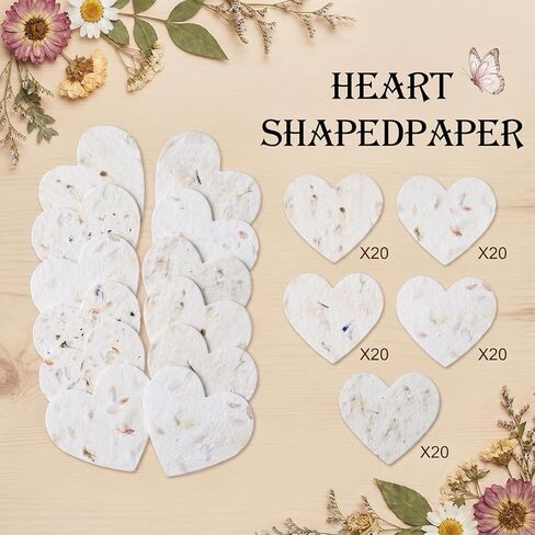 100 Pcs Handmade Seed Paper Plantable Plantable & Writable Wildflower Seed Paper Recycled Flower Petals Tags Wedding Favors for Guests Craft Gifts Cards for Envelope Birthday Party (Heart) in Kuwait