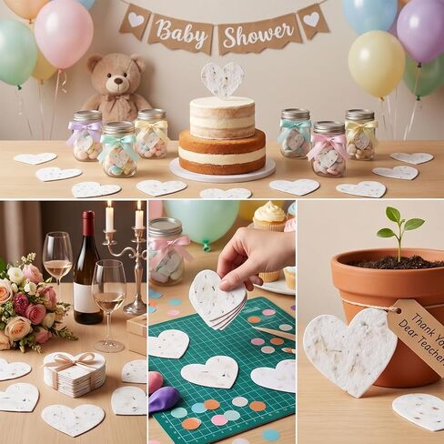 100 Pcs Handmade Seed Paper Plantable Plantable & Writable Wildflower Seed Paper Recycled Flower Petals Tags Wedding Favors for Guests Craft Gifts Cards for Envelope Birthday Party (Heart) in Kuwait