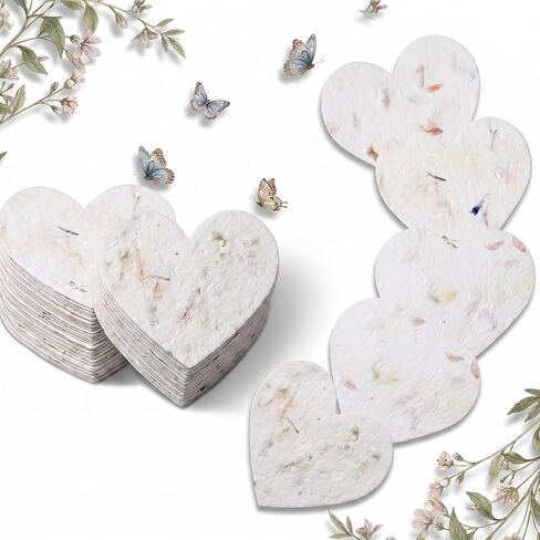 100 Pcs Handmade Seed Paper Plantable Plantable & Writable Wildflower Seed Paper Recycled Flower Petals Tags Wedding Favors for Guests Craft Gifts Cards for Envelope Birthday Party (Heart) in Kuwait
