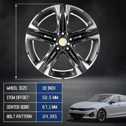 New Replacement Rim 18"x7.5" Machined Grey Premium Aluminum Alloy Wheel Rims Fit for KIA K5 GT EX 2021 2022 2023, Direct Fit and OE Stock Specs 18x7.5 inch Rim in Saudi Arabia