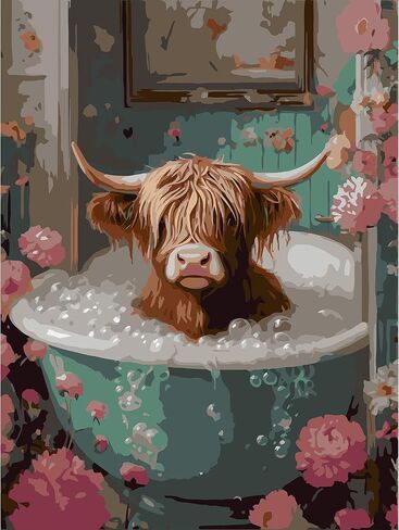 YULIDECO Highland Cow Paint by Numbers for Adults,Bathroom Adult Paint by Number Kits on Canvas, DIY Acrylic Oil Easy Painting by Numbers for Home Wall Decor(12x16Inch) in Saudi Arabia