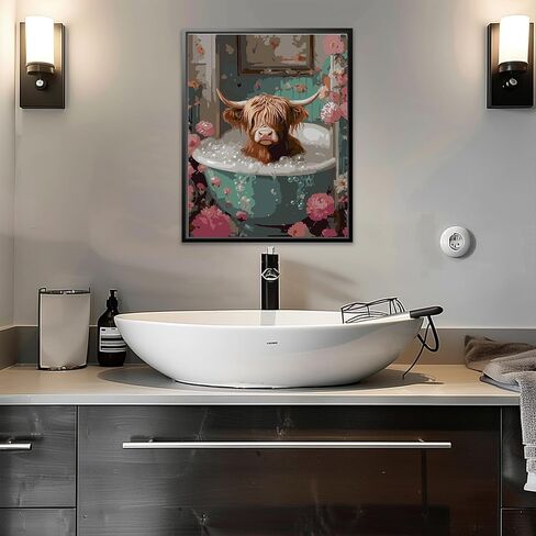 YULIDECO Highland Cow Paint by Numbers for Adults,Bathroom Adult Paint by Number Kits on Canvas, DIY Acrylic Oil Easy Painting by Numbers for Home Wall Decor(12x16Inch) in Saudi Arabia