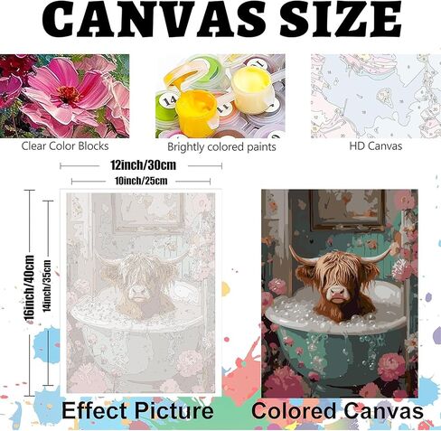YULIDECO Highland Cow Paint by Numbers for Adults,Bathroom Adult Paint by Number Kits on Canvas, DIY Acrylic Oil Easy Painting by Numbers for Home Wall Decor(12x16Inch) in Saudi Arabia