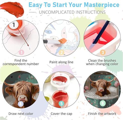 YULIDECO Highland Cow Paint by Numbers for Adults,Bathroom Adult Paint by Number Kits on Canvas, DIY Acrylic Oil Easy Painting by Numbers for Home Wall Decor(12x16Inch) in Saudi Arabia