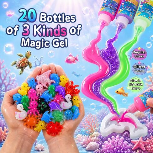 NewOpens Magic Water Elf Toy Kit, Make Your Own Squishies Kits, Magic Squishy Maker Toys Include 20 Magic Gels & 12 Molds, Water Art Crafts Kit Birthday Party Favors for Boys Girls Age 4-8 8-12 in Saudi Arabia