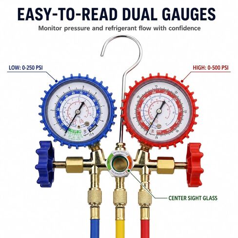 AC Recharge Kit R134A, HVAC Gauges 3-Way Manifold Set for R134a R12 R22 R502 – 4FT 3-Color Hoses, R410a Adapter & 2 Quick Couplers, AC Gauge Set for Auto & Home, R22 Refrigerant for Home AC in Saudi Arabia