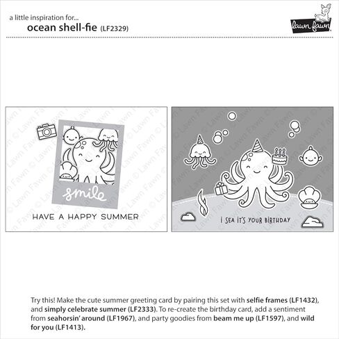 مجموعة طوابع شفافة من Lawn Fawn LF2329 Ocean Shell-Fie 4X6 in Kuwait