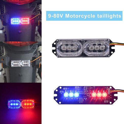 6 مصابيح LED للدراجة النارية، 9 فولت - 80 فولت، ضوء إشارة الانعطاف المستمر، مصابيح فرامل LED بوضعين، مصباح لوحة الدراجة الإلكترونية مع أضواء حمراء وزرقاء، مصباح الطوارئ - زوج واحد (أحمر + أزرق) in Kuwait