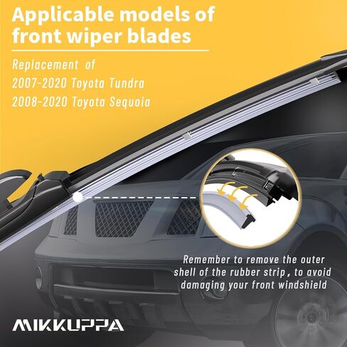 شفرات ممسحة أمامية MIKKUPPA مقاس 26 بوصة + 23 بوصة، بديلة لسيارة Toyota Tundra 2007-2020، Toyota Sequoia 2008-2020 - شفرات ممسحة الزجاج الأمامي للسيارات لجميع المواسم لسيارتي، عبوة من قطعتين in Kuwait
