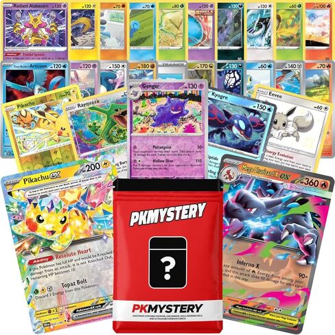 100 Unique Authentic English Pokemon Cards Collection Gift Pack with 10 Holographic and Rare Cards in Kuwait