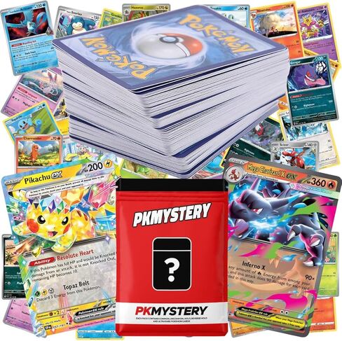 100 Unique Authentic English Pokemon Cards Collection Gift Pack with 10 Holographic and Rare Cards in Kuwait