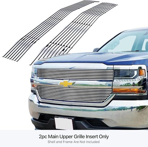 APS متوافق مع Chevy Silverado 1500 2016-2018 & 19 1500 LD الرئيسي العلوي من الفولاذ المقاوم للصدأ الكروم 8x6 شبكة أمامية من البليت C66360C in Kuwait