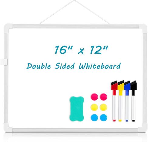 Double-Sided White Board, 16" x 12" Dry Erase Board Small Whiteboard for Wall Magnetic Hanging White Board Dry Erase for College Dorm Room, School, Home, Office in Saudi Arabia