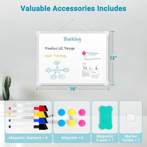 Double-Sided White Board, 16" x 12" Dry Erase Board Small Whiteboard for Wall Magnetic Hanging White Board Dry Erase for College Dorm Room, School, Home, Office in Saudi Arabia