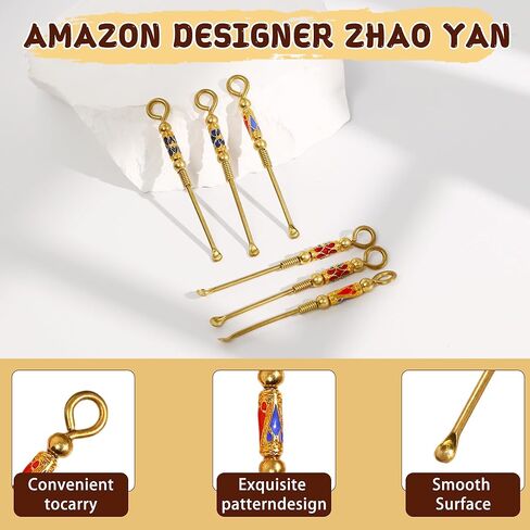 Portable mini metal spoon 8-piece set, retro brass ear spoon necklace pendant keychain, suitable for kitchen DIY handcrafting in Saudi Arabia