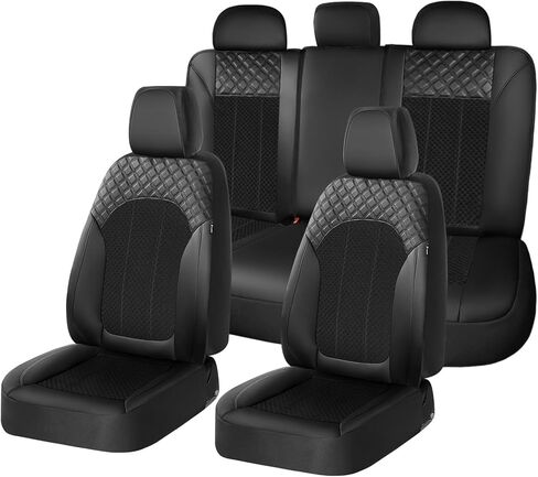 FLORICH Seat Covers Full Set Automotive Seat Covers Front and Rear Car Seat Cover Leather Air Mesh Seat Cushion 5 Seats Airbag-Compatible Universal Fit for Most Car SUV Sedan Truck, Beige in Kuwait