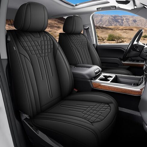 Full Chevy Silverado Seat Covers 2007-2025 2026 1500 2500HD 3500HD GMC Sierra Seat Covers Faux Leather Trail Boss Z71 Crew Double Extended Cab Waterproof Leather Full Set(Black&Gray, 5 Seats) in Saudi Arabia