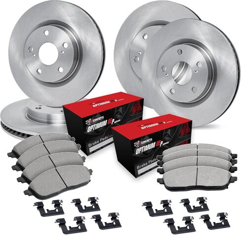 R1 Concepts Front and Rear Brake Kit Fits 2022-2024 INFINITI QX60, Mitsubishi Outlander, Nissan Pathfinder; 2023-2024 Nissan ARIYA| Optimum Oep Pads, Blank Rotors| Hardware| 13.8" Front & 13.5" Rear in Kuwait