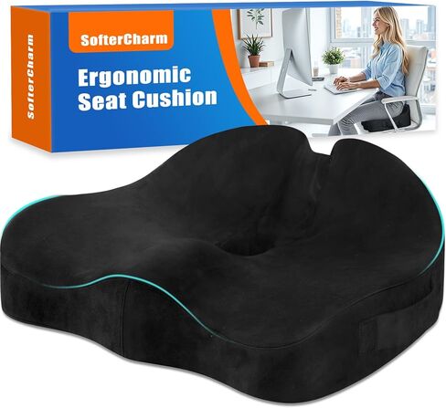 Ergonomic Seat Cushion for Office Chair, Memory Foam Coccyx Cushion for Tailbone Pain Relief, Non-Slip Washable Cover, Pressure Relief Chair Pad for Office, Car, Wheelchair & Home Black in Saudi Arabia