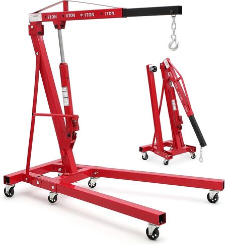 2-Ton Folding Engine Hoist Cherry Picker 4400 Lb Capacity Hydraulic Shop Crane with Telescoping Boom 6 Caster Wheels for Automotive Repair Garage Use Includes Hitch and Storage Stand Orange in Saudi Arabia