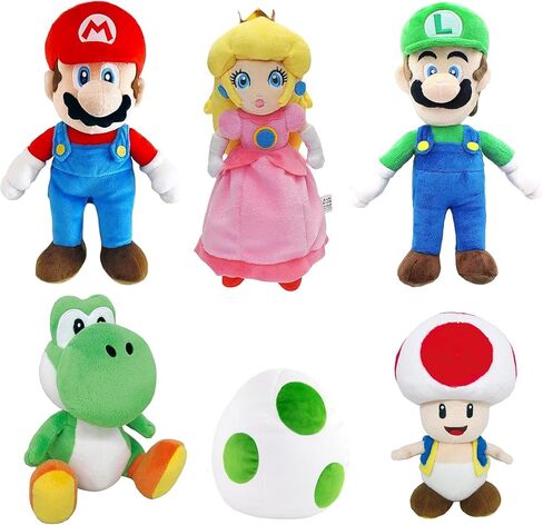 Felskin 6PCS Mario Plush Toy Set, Cute Character Stuffed Dolls Including Mario Luigi Peach Toad Yoshi Egg, Soft Plush Figure Collection Gift for Fans Room Decor,9.8in in Kuwait
