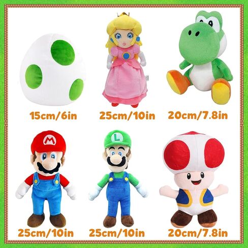 Felskin 6PCS Mario Plush Toy Set, Cute Character Stuffed Dolls Including Mario Luigi Peach Toad Yoshi Egg, Soft Plush Figure Collection Gift for Fans Room Decor,9.8in in Saudi Arabia