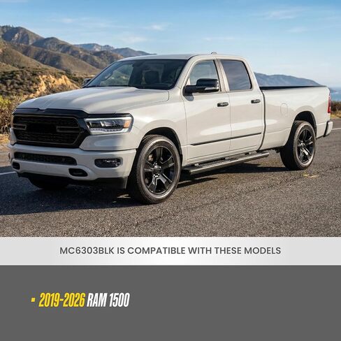 Trim Illusion Chrome Delete Gloss Black Mirror Cover Cap Overlay for 19-26 Ram 1500 | Easy No-Tool Install | US Patented in Kuwait
