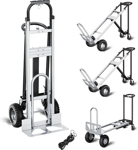 4 in 1 Convertible Hand Truck Dolly Cart with Wheels, 1000LBS Collapsible/Folding Hand Truck Dolly with Straps, Adjustable Height for Luggages/Cartons/Warehouse/Supermarket/Office-Silver Black in Saudi Arabia