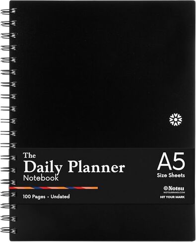 Notsu Undated Daily Planner Notebook | Minimalist Productivity Planner with To Do List, Agenda, Dot Grid, Lined, Notes sections. 160 Pages, Thick Paper 120 gsm, 8.5 x 11 inches, Premium Black Vegan in Saudi Arabia