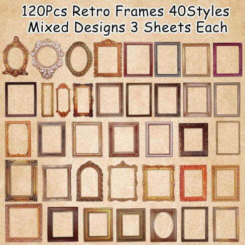 120 Pcs Frame Stickers for Scrapbooking, Scrapbook Frames Mini Vintage Picture Frame Stickers, Decorative Paper Frames for DIY Crafts, Scrapbook Photo Diary Embellishment in Saudi Arabia