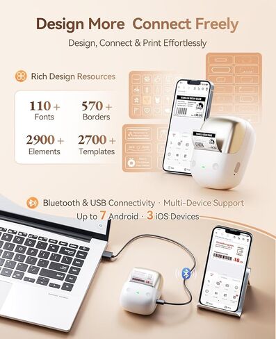 صانع ملصقات بلوتوث NIIMBOT B2 Pro، طابعة ملصقات حرارية عالية الدقة 300 ديسيبل متوحد الخواص، طابعة ملصقات حرارية محمولة مع لفة واحدة، تدعم الطباعة باللونين الأحمر والأسود، لتنظيم المكاتب المنزلية والشركات الصغيرة، ذهبي in Kuwait
