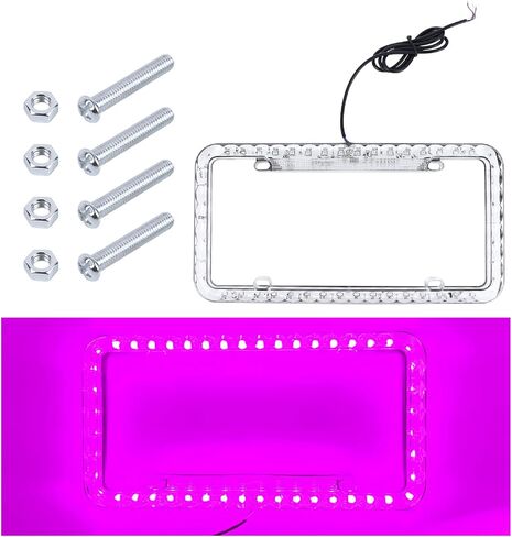 12V 48 LED Color Light License Plate Frame, Acrylic Plastic Car License Plate Cover with Bright Warning Lights, Decorative Waterproof Tag Frame for Most Vehicles, Car Accessories (Colorful) in Kuwait