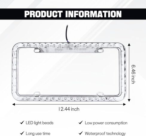 12V 48 LED Color Light License Plate Frame, Acrylic Plastic Car License Plate Cover with Bright Warning Lights, Decorative Waterproof Tag Frame for Most Vehicles, Car Accessories (Colorful) in Kuwait