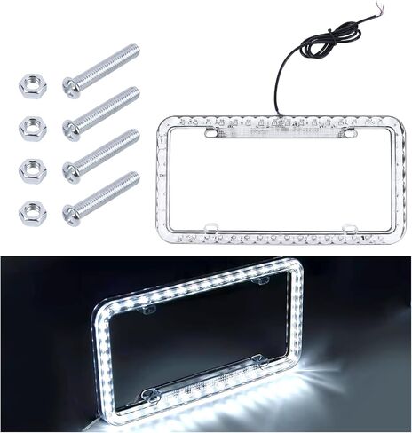 12V 48 LED Color Light License Plate Frame, Acrylic Plastic Car License Plate Cover with Bright Warning Lights, Decorative Waterproof Tag Frame for Most Vehicles, Car Accessories (Colorful) in Kuwait