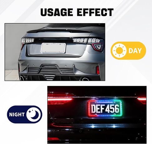 12V 48 LED Color Light License Plate Frame, Acrylic Plastic Car License Plate Cover with Bright Warning Lights, Decorative Waterproof Tag Frame for Most Vehicles, Car Accessories (Colorful) in Kuwait