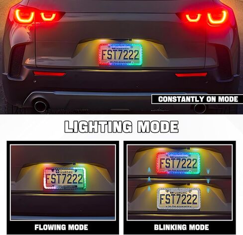 12V 48 LED Color Light License Plate Frame, Acrylic Plastic Car License Plate Cover with Bright Warning Lights, Decorative Waterproof Tag Frame for Most Vehicles, Car Accessories (Colorful) in Kuwait