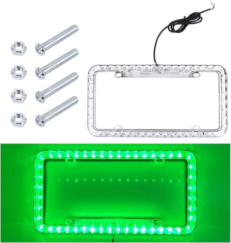 12V 48 LED Color Light License Plate Frame, Acrylic Plastic Car License Plate Cover with Bright Warning Lights, Decorative Waterproof Tag Frame for Most Vehicles, Car Accessories (Colorful) in Kuwait