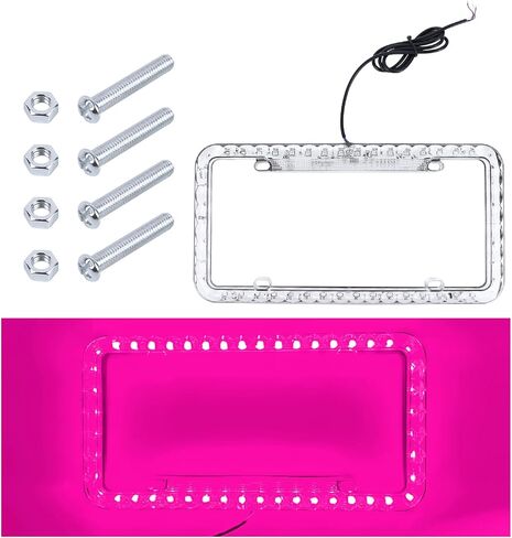 12V 48 LED Color Light License Plate Frame, Acrylic Plastic Car License Plate Cover with Bright Warning Lights, Decorative Waterproof Tag Frame for Most Vehicles, Car Accessories (Colorful) in Kuwait