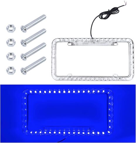 12V 48 LED Color Light License Plate Frame, Acrylic Plastic Car License Plate Cover with Bright Warning Lights, Decorative Waterproof Tag Frame for Most Vehicles, Car Accessories (Colorful) in Kuwait