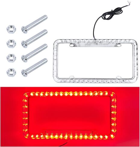 12V 48 LED Color Light License Plate Frame, Acrylic Plastic Car License Plate Cover with Bright Warning Lights, Decorative Waterproof Tag Frame for Most Vehicles, Car Accessories (Colorful) in Kuwait