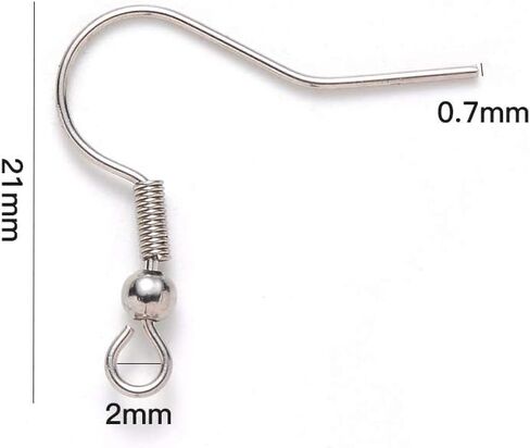 200Pcs Stainless Steel French Earring Hooks Fish Hooks Ear Wires 21x22mm with Ball Coil for Jewelry Making Hole: 2mm in Kuwait