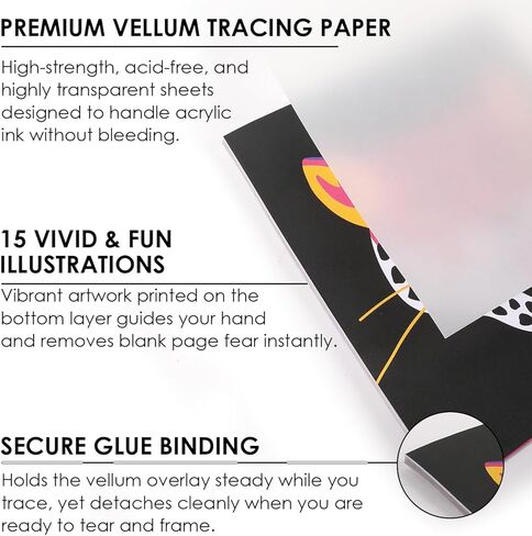 Grabie Trace and Color Drawing Kit, Beginner Friendly All-in-One Tracing Art Set with Acrylic Dual Tip Markers, 15 Pre-Printed Designs, Vellum Paper, Creative Hobby Kit, Artist Collaboration Yeti in Saudi Arabia