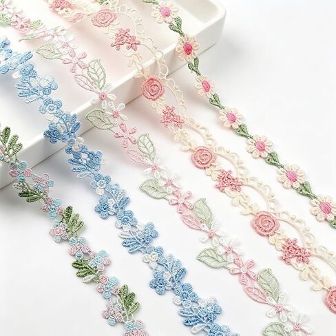 5 Pcs Flower Lace Trim, 5 Styles 1.1 Yards Colorful Floral Lace Ribbon for Sewing, DIY Crafts, Clothing Decoration, Gift Wrapping, Festive Holiday Home Decor in Kuwait