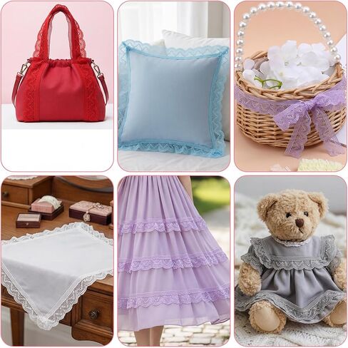 9Pcs Elastic Ruffle Ribbon Lace Trim, Stretch Ruffle Pleated Trim for Sewing Assortment Organza Lace, 0.79 * 39.37in Wide Narrow Ruffles Edge Laces Ribbon for Clothes Decoration Sewing Craft Supply in Kuwait