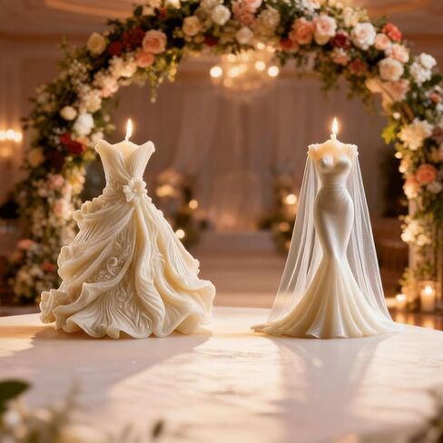 2 Pcs Wedding Dress Candle Mold, Bride Skirt Princess Dress Silicone Mold for Candle Making, Epoxy Resin Casting Mold for Handcraft, Perfect for Wedding Party Dinner Home Decor Valentine's Day Gifts in Kuwait