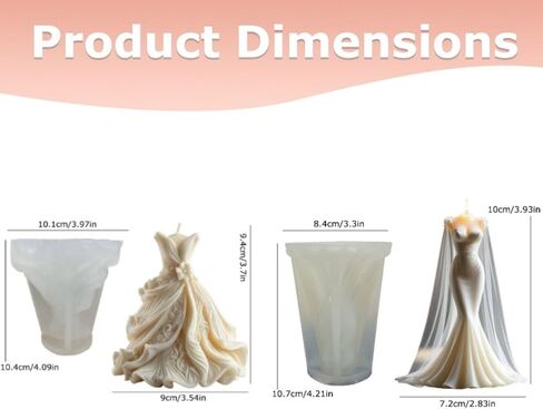 2 Pcs Wedding Dress Candle Mold, Bride Skirt Princess Dress Silicone Mold for Candle Making, Epoxy Resin Casting Mold for Handcraft, Perfect for Wedding Party Dinner Home Decor Valentine's Day Gifts in Kuwait