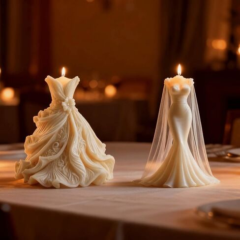 2 Pcs Wedding Dress Candle Mold, Bride Skirt Princess Dress Silicone Mold for Candle Making, Epoxy Resin Casting Mold for Handcraft, Perfect for Wedding Party Dinner Home Decor Valentine's Day Gifts in Kuwait