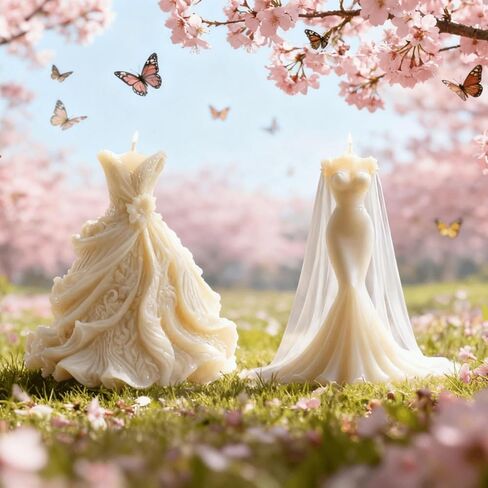 2 Pcs Wedding Dress Candle Mold, Bride Skirt Princess Dress Silicone Mold for Candle Making, Epoxy Resin Casting Mold for Handcraft, Perfect for Wedding Party Dinner Home Decor Valentine's Day Gifts in Kuwait