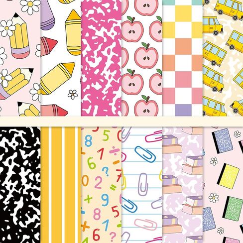Whaline 60 Sheets Back to School Pattern Paper Pastel Scrapbook Specialty Paper Double Sided for Classroom DIY Crafts Card Making Photo Album Decor, 5.5 x 8.3 Inch in Kuwait